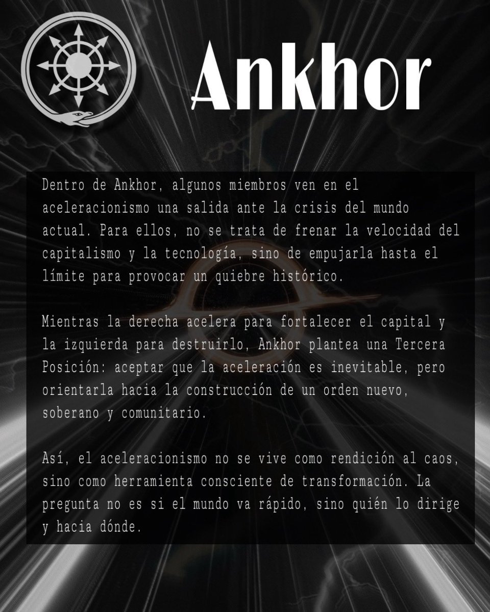 ankhor33619's tweet photo. La aceleración es inevitable.
La derecha acelera para el capital.
La izquierda para destruirlo.
Ankhor acelera para trascenderlos.
#Ankhor #Aceleracionismo https://t.co/syq7XR8AST