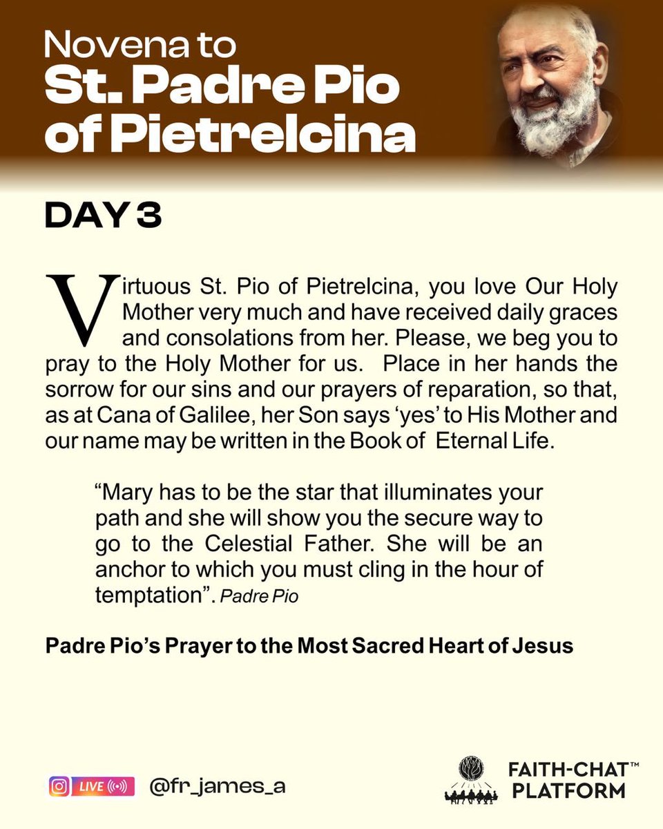 frjamesa's tweet photo. In the Name of the Father and of the Son and of the Holy Spirit. Amen

I. O my Jesus, you have said: “Truly I say to you, ask and it will be given you, seek and you will find, knock and it will be opened to you.” Behold I knock, I seek and ask for the grace of [insert your intention.]
Our Father...Hail Mary...Glory be to the Father...Sacred Heart of Jesus, I place all my trust in you.

II. O my Jesus, you have said: “Truly I say to you, if you ask any thing of the Father in my name, He will give it to you.” Behold, in your name, I ask the Father for the grace of [insert your intention.]
Our Father...Hail Mary...Glory be to the Father...Sacred Heart of Jesus, I place all my trust in you.

III. O my Jesus, you have said: “Truly I say to you, heaven and earth will pass away but my words will not pass away.” Encouraged by your infallible words I now ask for the grace of [insert your intention.]

Our Father...Hail Mary...Glory be to the Father...Sacred Heart of Jesus, I place all my trust in you.

O Sacred Heart of Jesus, for whom it is impossible not to have compassion on the afflicted, have pity on us miserable sinners and grant us the grace which we ask of you, through the Sorrowful and Immaculate Heart of Mary, your tender mother and ours.

Say the Hail, Holy Queen and add: St. Joseph, foster father of Jesus, pray for us.

In the Name of the Father and of the Son and of the Holy Spirit. 🙏🏽
