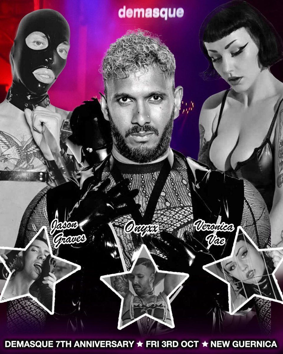 DEMASQUE 7th ANNIVERSARY: 
PERFORMER LINEUP ❤️‍🔥

⭐️ ONYXX 

⭐️ VERONICA VAE 

⭐️ JASON GRAVES 

🎟️ All info + tix via link in bio or direct at demasquemagazine.com