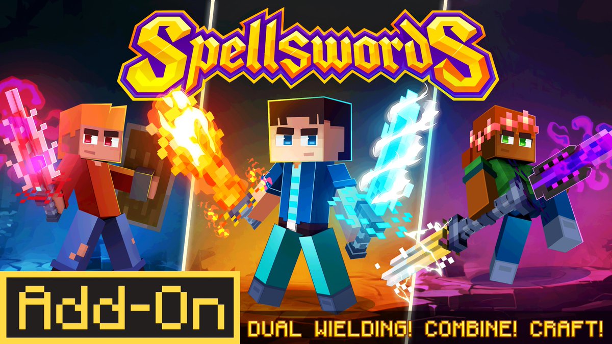 ⚔️ OUT NOW!⚔️ SPELLSWORDS Add-On for Minecraft!

🔥 DUAL WIELD insane magic swords &amp; unleash combos like never before:
• Fireballs, Lightning, Healing
• Teleports, Summons, Earth Powers
• DOUBLE-BLADED SWORDS for DOUBLE the chaos!

⚡️Turn Minecraft into an epic spell battle
