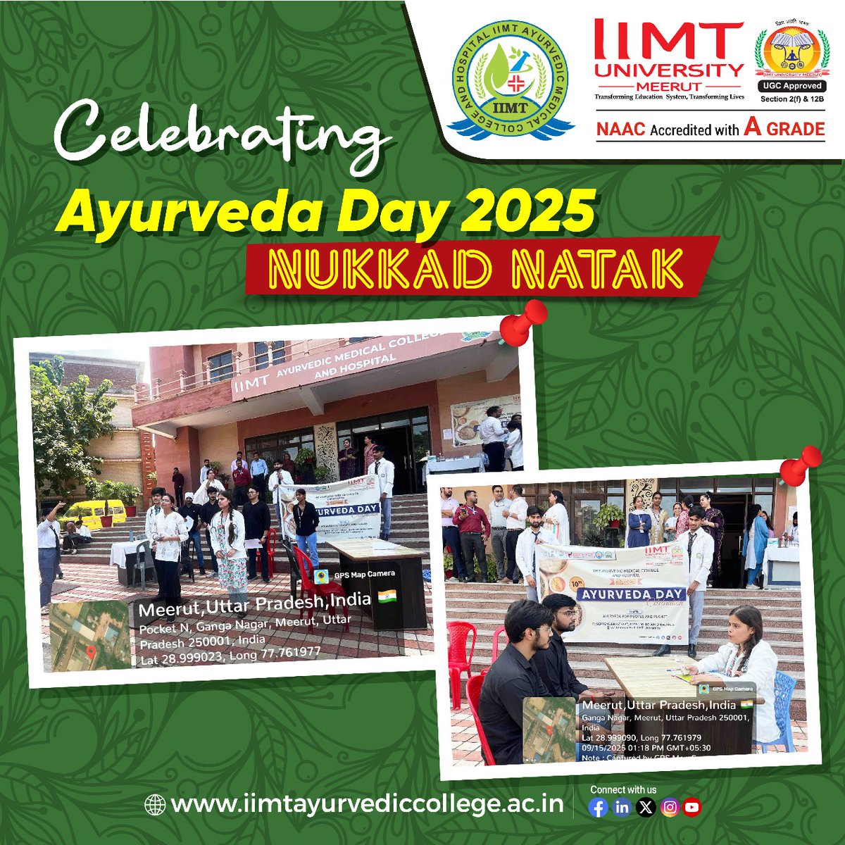 IIMT_U's tweet image. Celebrating Ayurveda Day 2025 with a free sugar &amp;amp; blood group testing camp, and a vibrant 'Nukkad Natak' to raise awareness on health and well-being for people and planet! 

#AyurvedaDay2025 #SugarTesting #BloodGroupTesting #NukkadNatak 
#IIMTAyurvedicMedicalCollege #IIMTU