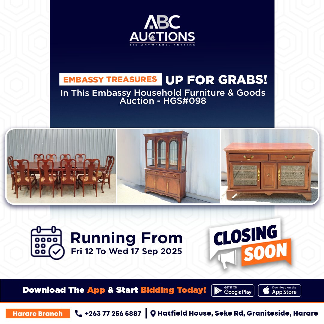 abc_auctions's tweet photo. Embassy Household Furniture &amp; Goods Auction - HGS#098 | FRI 12 SEP > WED 17 SEP 2025

💥Auction Now LIVE on the ABC Auctions App
[x] Download the ABC Auctions App Now - https://t.co/2pR6VD78l7
[x] Start Bidding - https://t.co/66glfWedUr https://t.co/NOHF0Paq91