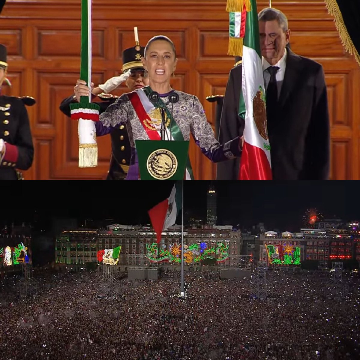 🇲🇽 Claudia Sheinbaum Pardo se convierte en la primera Presidenta en la historia de México en dar el Grito de Independencia desde el Zócalo capitalino: "Viva México libre, independiente y soberano".