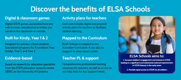 ELSAschools's tweet photo. The ELSA: STEM in Schools program boosts primary school students’ STEM skills and improves their numeracy and digital literacy.

It provides a fun and balanced way for students to engage with digital technology. https://t.co/lfwR0LdPAQ