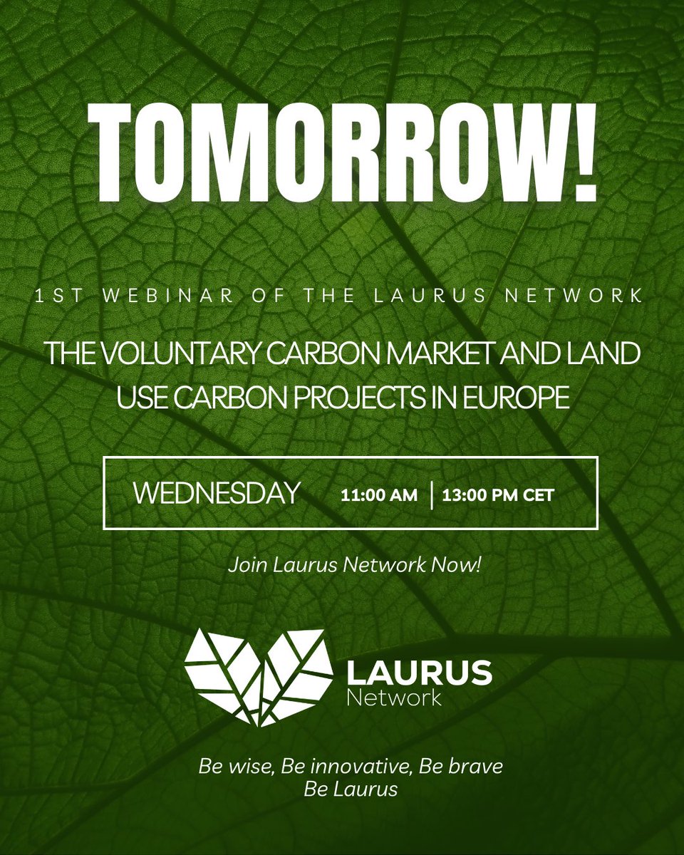 smurfproject's tweet photo. 🌲💚 Don’t miss the 1st Laurus Network Webinar!

Topic: Voluntary Carbon Market &amp; Land Use Carbon Projects 🪵✨

📅 17 Sept | ⏰ 11:00–13:00 CET
🔑 Free, register: https://t.co/ZuTopaCLQx
❓Live Q&amp;A

🚀 Be wise. Be innovative. Be Laurus! 🌱 https://t.co/Gi6jU9yObC