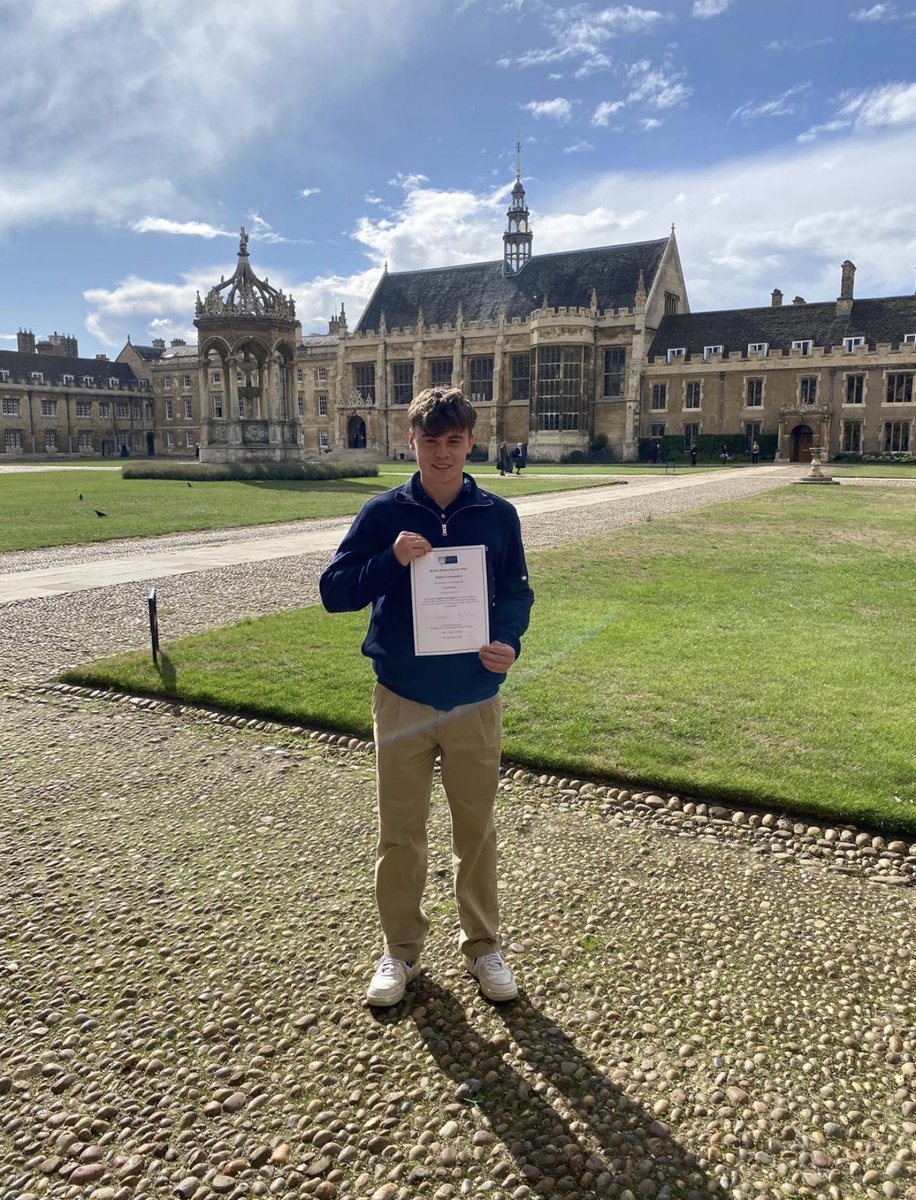 Here is Frank with his certificate for his 'Highly Commended' Essay from Trinity College Cambridge, focusing on the Expansion of Islam in the 7th Century. He was invited for lunch and a visit to Trinity College on Saturday. An outstanding achievement!