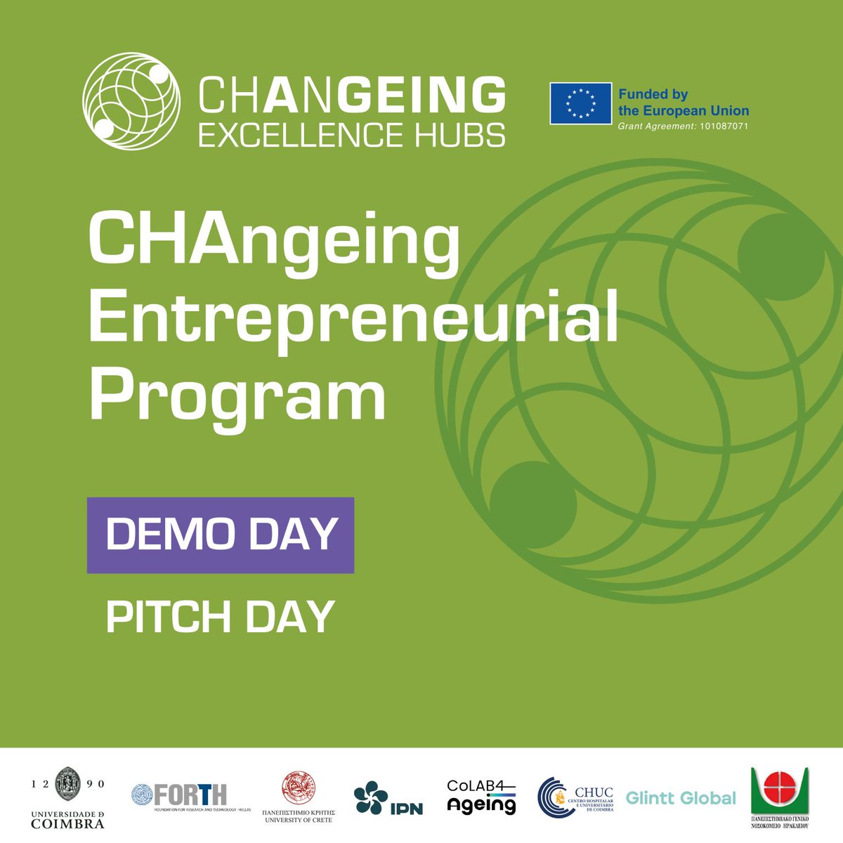 The final day of the CHAngeing Entrepreneurial Program is dedicated to the participants’ pitch presentations! 

Participants will present their startup ideas in a pitch competition format!

  ---&gt; forms.office.com/e/1GCw41iPrD #institutopedronunes #FORTH #befmuc #icbrfmuc #ucoimbra