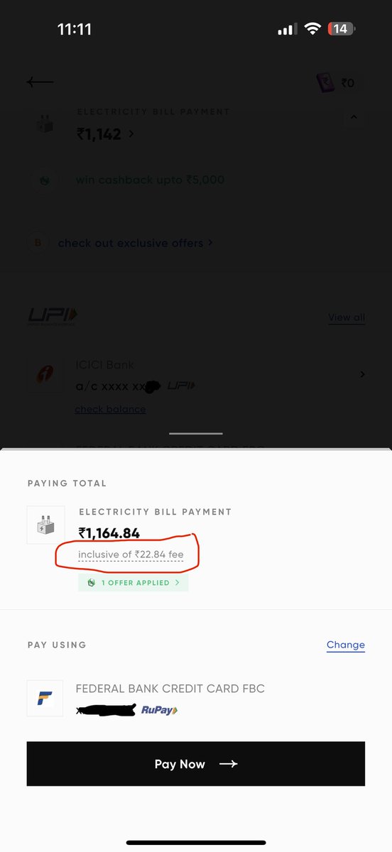 sgcool20's tweet photo. I was using @CRED_club as the primary app for making payments. Looks like now it’s time to move away and search for other options. They have started applying fee on making electricity bill payments using rupay credit card while it is free in BHIM app. Please suggest alternatives https://t.co/t8Eypfs05z