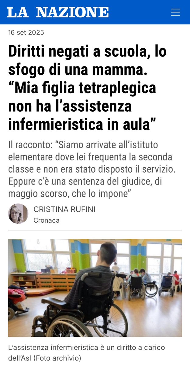 Amareggiata: mia figlia, disabile grave, senza assistente sanitario al primo giorno di scuola. Un diritto negato per un rimpallo di responsabilità. L’infermiere scolastico è essenziale per sicurezza e inclusione. Basta ostacoli, garantiamo il loro futuro.