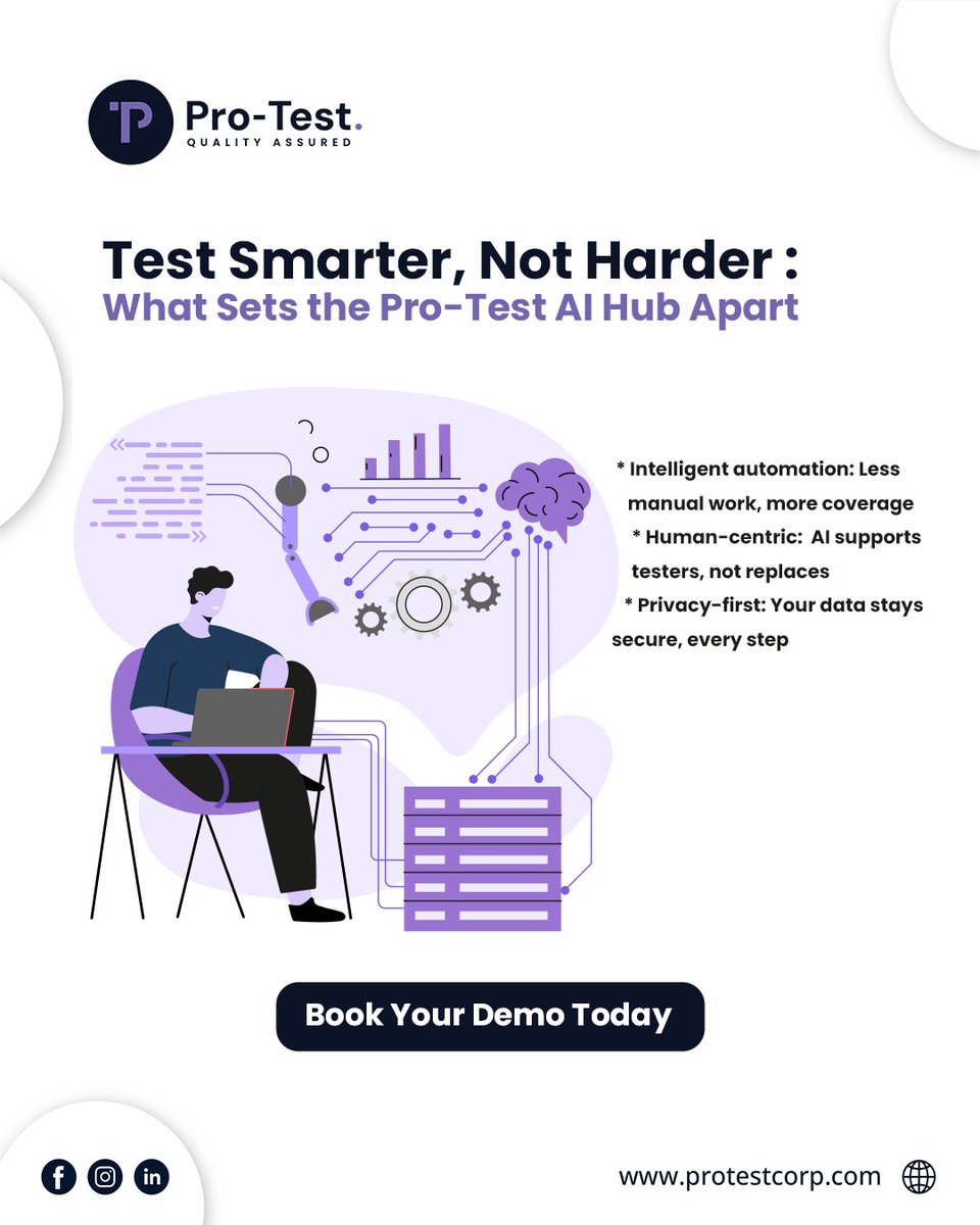ProTestcorp's tweet image. The AI Hub by Pro-Test is here to amplify your QA team’s expertise, securely. Ready to see the difference?

#AIHub #SmarterTesting #ProTest #HumanInTheLoop