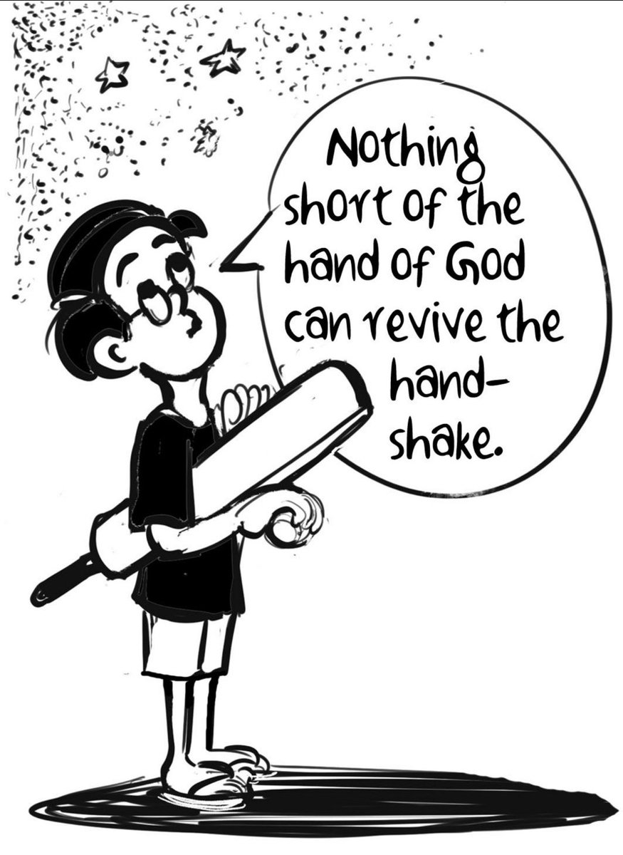 unnycartoonist's tweet image. Cartoon @IndianExpress.
Hand-free cricket. #handshake
