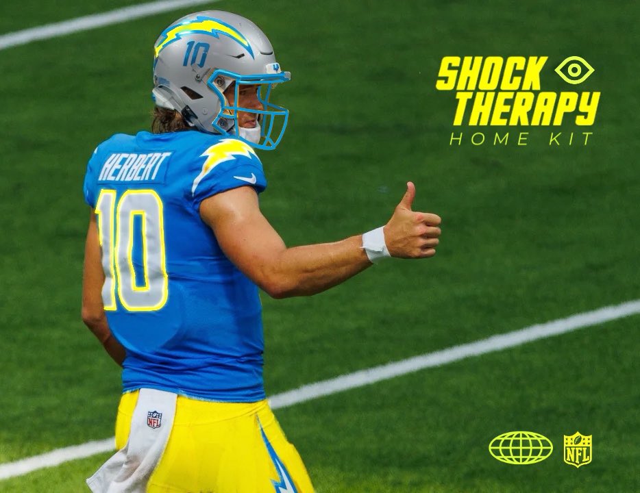 coliewertz's tweet photo. @chargers watching the game tonite, i asked myself…”why not day-glow yellow?”…and a dark-matte silver helmet to pop the bolt.  metal, electricity, danger.  ZZZZZT.  keep the helmet numbers…old school with a splash of new.  #Chargers fans, whatcha think? #LACvsLV #NFL https://t.co/uWcjPREr7u