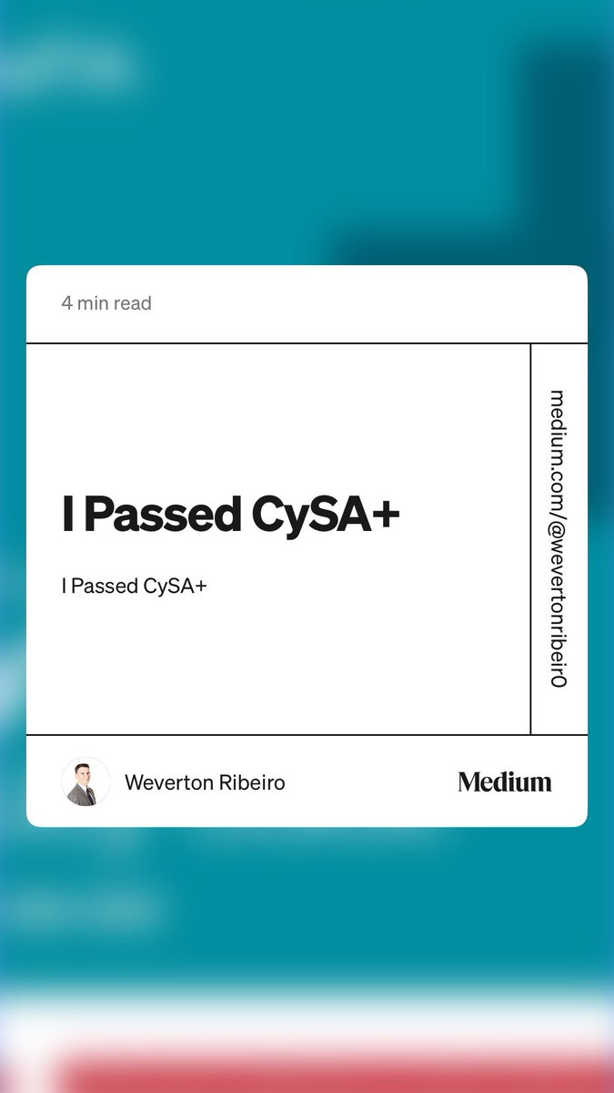 wevertonribeiro's tweet photo. “I Passed CySA+”  https://t.co/4pujerEURg https://t.co/5gxEJbedYF