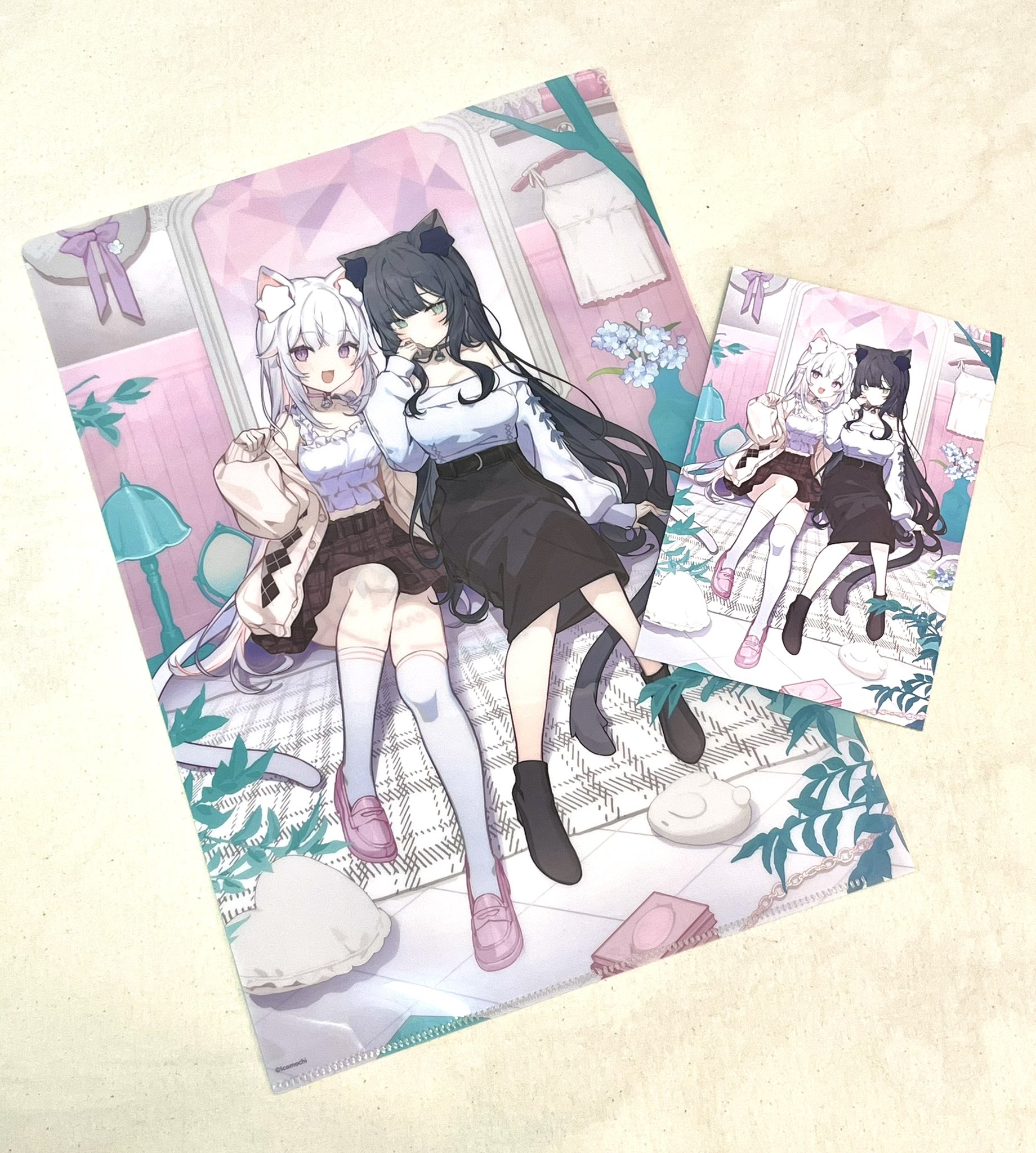 額入りイラスト　『melty sugar white』 いちごとミントチョココーデ🍰 —— 🐈イコモチ個展「Sugar Mew