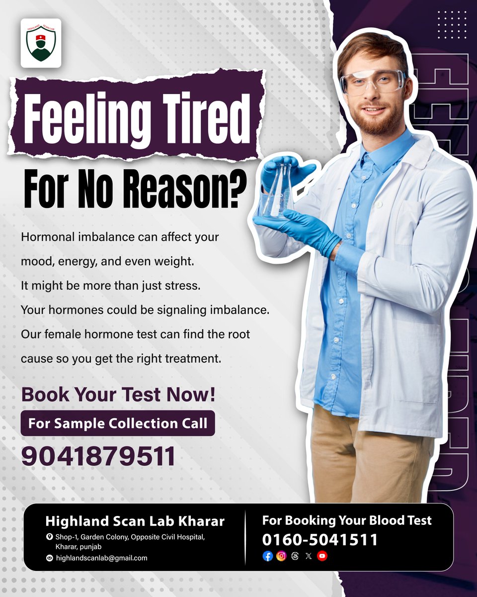 HighlandScanLab's tweet image. Feeling tired all the time, even after rest? 😴 It could be a hormonal imbalance. At Highland Scan Lab, our Female Hormonal Test helps you find out what’s really going on inside. One simple test can give you answers and guide you to better health.