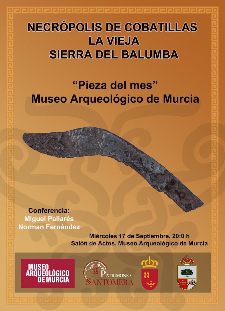 Mañana miércoles 17 a las 20:00 se presenta la Necrópolis de Cobatillas la Vieja-Sierra del Balumba en el Museo Arqueológico de Murcia como “Pieza del mes”. Los hallazgos estarán expuestos en la vitrina de la sala principal de la planta baja del museo durante un tiempo.