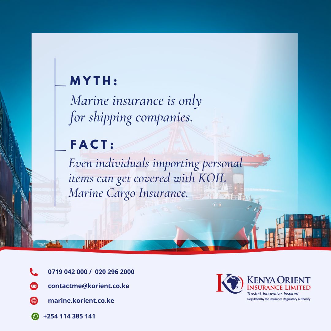 Ever thought marine insurance was only for big corporations? Think again! KOIL Marine Cargo Insurance is available for everyone, even individuals importing personal items. We make it easy to protect what matters to you.

Reach us today to get covered!
Tel: 0719 042 000