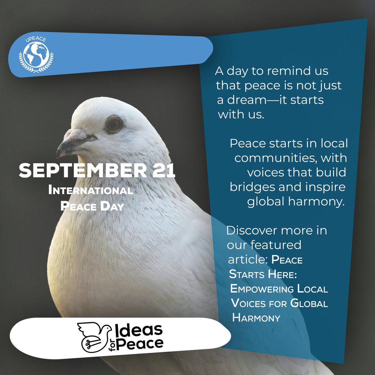 🕊️ International Day of Peace | Sept 21
Peace begins in communities, not only on global stages.
🌍 Discover how local voices drive harmony in “Peace Starts Here: Empowering Local Voices for Global Harmony”.

#IdeasforPeace #Worldwide #InternationalDayOfPeace #LocalLeadership