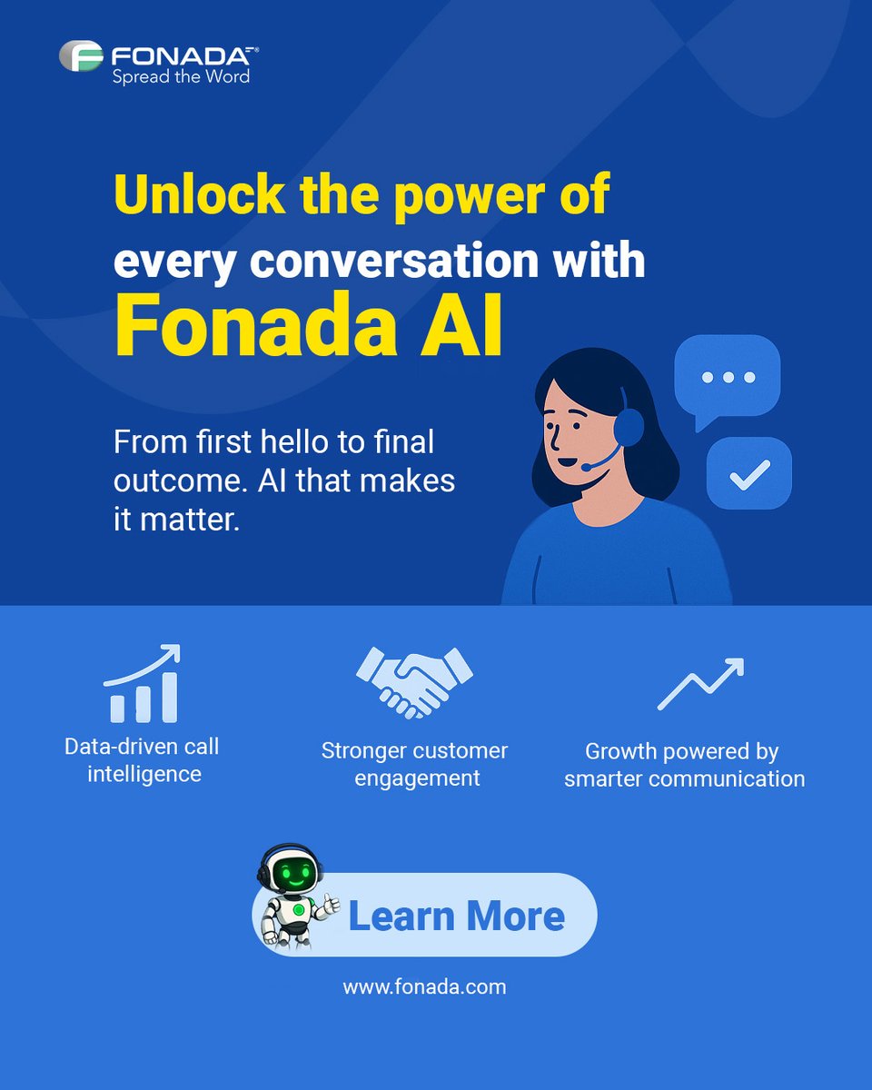 Unlock the power of every conversation with Fonada AI. From first hello to final outcome, smarter calls, stronger engagement, and growth that matters. #FonadaAI #AI