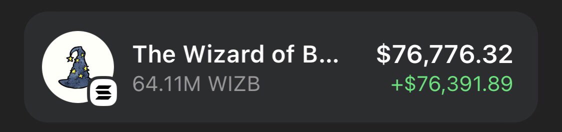 Engaged $WIZB at $13k Mcap now at $1.1m Mcap,  84x made in my private TG
