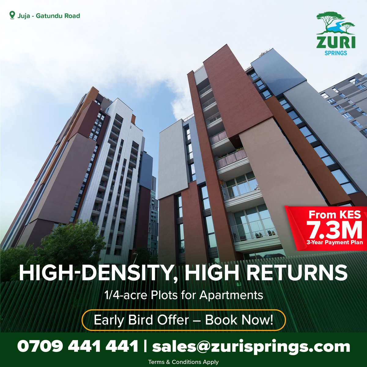 Introducing a fresh opportunity at Zuri Springs.

Own a ¼-acre high-density plot for apartments from KES 7.3M and build where nature and smart investment meet.
Enjoy a flexible three-year payment plan with only 10% deposit, giving you room to plan while your property grows in