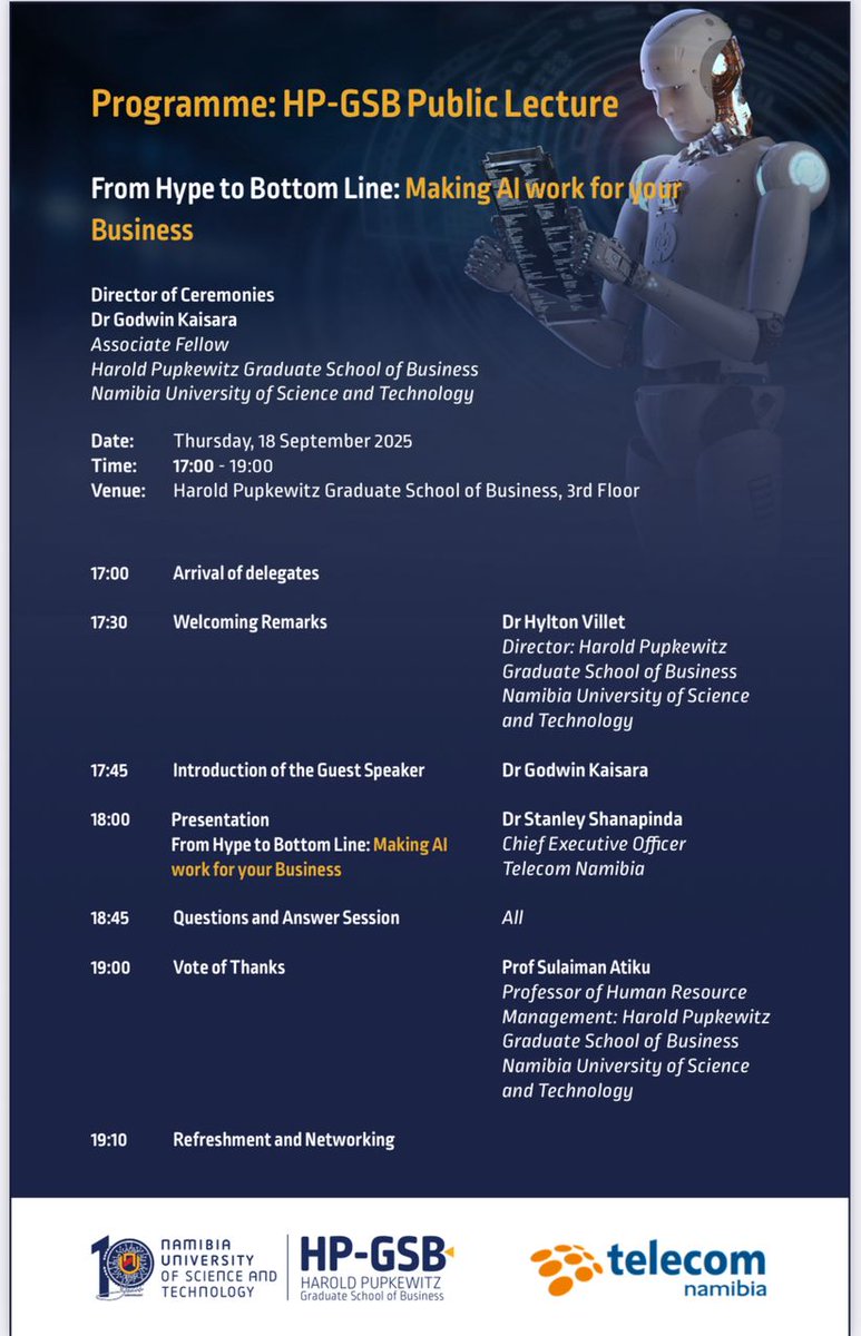 stanamor's tweet photo. Is #AI All #Hype or Does #AI Have Tangible Business & #Entrepreneurial Value? Register and attend - #AgenticAI #AGI #Namibia #NUST #TelecomNamibia https://t.co/848LyAp0Qq