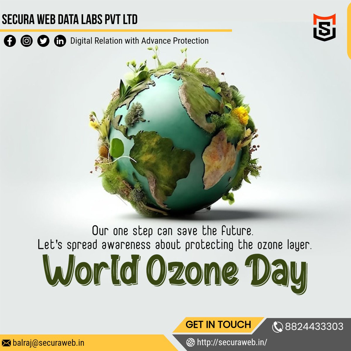 SecuraWebDL's tweet photo. 🌍💚 World Ozone Day
The ozone layer is Earth’s protective shield.
Let’s pledge to safeguard it for a cleaner, healthier, and sustainable future. 🌱✨
#WorldOzoneDay #SaveOzone #ProtectNature #ClimateAction #GreenFuture #EcoFriendly #SaveEarth #SustainableLiving #SecuraWeb https://t.co/ccZQk8hnMg