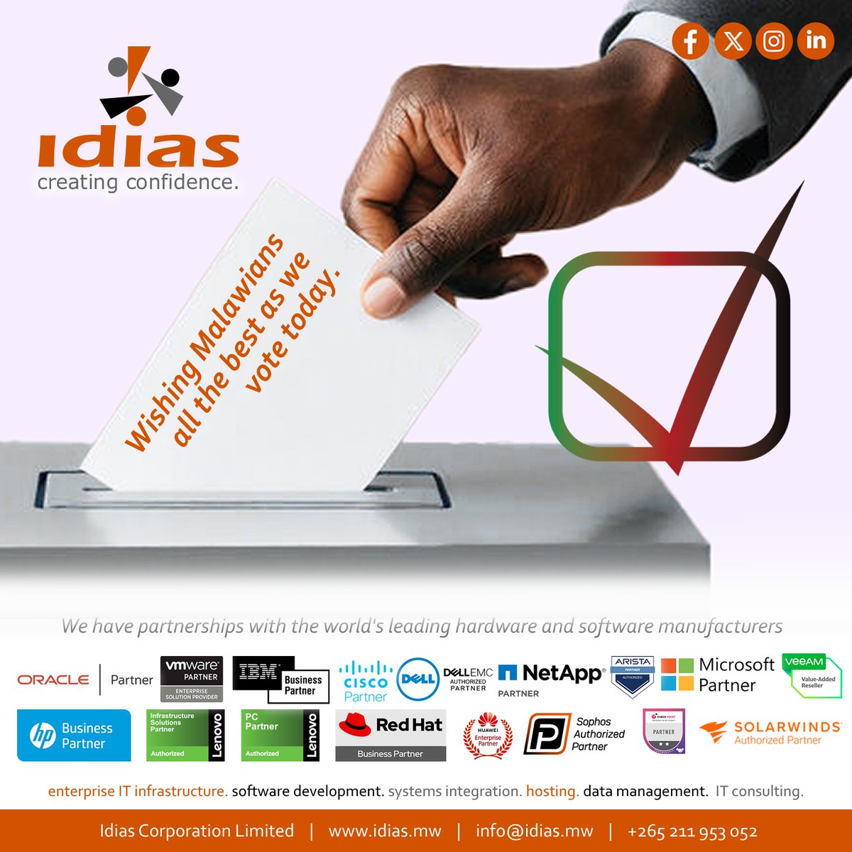IdiasLimited's tweet photo. Wishing Malawians all the best as we vote
☑️Vote Responsibly
#Malawivotes #ElectionDay #PeacefulElection https://t.co/qI7hwp1bMA