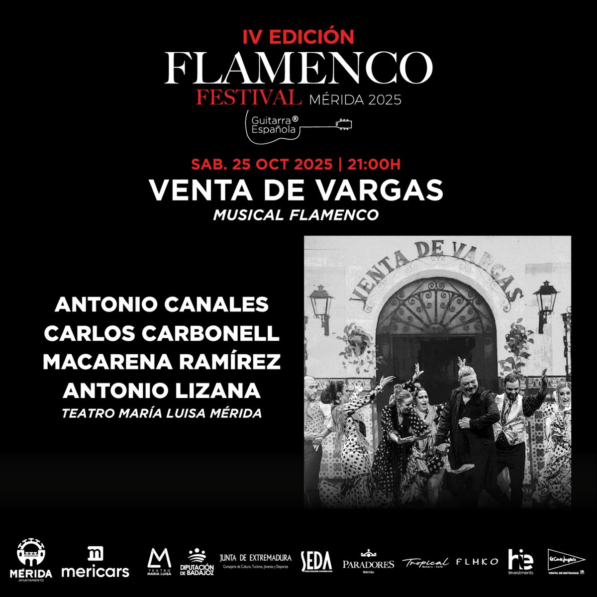 🔥 Magia, ritmo y emoción en un solo escenario.Vive la historia de un lugar legendario con
‘Venta de Vargas: Musical Flamenco’ 💖 #Flamenco
📅 𝐬á𝐛𝐚𝐝𝐨 𝟐𝟓 𝐝𝐞 𝐨𝐜𝐭𝐮𝐛𝐫𝐞 🕘 𝐚 𝐥𝐚𝐬 𝟐𝟏:𝟎𝟎 𝐡𝐨𝐫𝐚𝐬
📍 𝐓𝐞𝐚𝐭𝐫𝐨 𝐌𝐚𝐫𝐢́𝐚 𝐋𝐮𝐢𝐬𝐚, 𝐌É𝐑𝐈𝐃𝐀