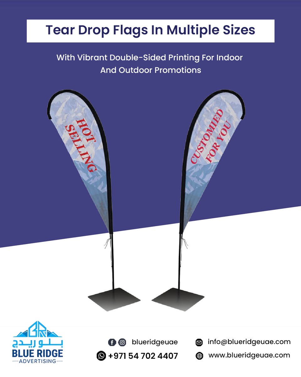 Blueridge_uae's tweet image. Vibrant, double-sided &amp;amp; custom-designed for events, exhibitions &amp;amp; promotions – grab attention indoors &amp;amp; outdoors with Blue Ridge Advertising. 
   blueridgeuae.com 

#TearDropFlags #PromotionalFlags #EventBranding #CustomFlags #StandOutMarketing  #EventAdvertising  #Brand