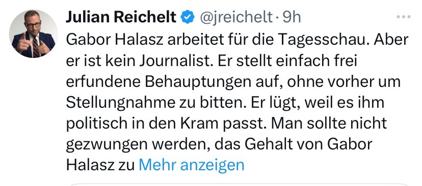 Julian Reichelt arbeitet für #NIUS .Aber er ist kein Journalist. Er stellt einfach frei erfundene Behauptungen auf, betreibt Hass und Hetze, macht Propaganda für Ultra Rechte und die AFD! 
#AFDVerbotsverfahren 
#AfDSindFaschisten 
<a href="/jreichelt/">Julian Reichelt</a>