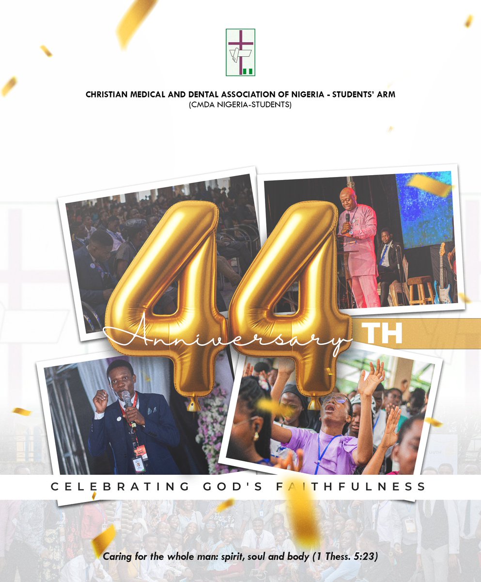 Today, we celebrate the milestone of staying committed and running steadfast in the vision of the house.
With every stethoscope, we listen to not just a heartbeat, but a soul in need, sharing the full gospel of Christ's salvation.

Happy 44th anniversary to CMDA Nigeria-Students