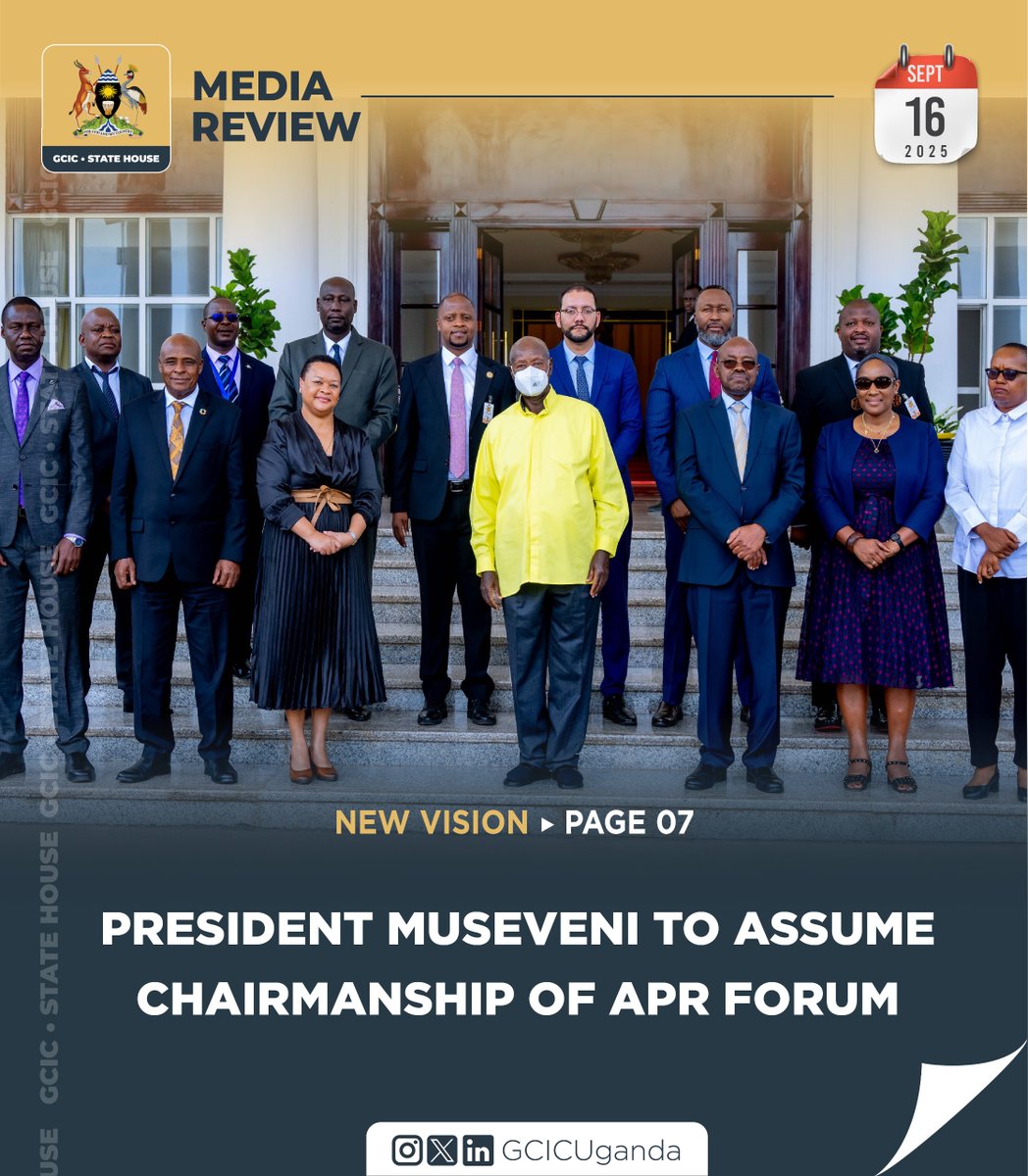 President Museveni will chair the African Peer Review Forum of Heads of State and Government starting February 2026, positioning Uganda to steer continental governance and development priorities.

#GCICMediaReview