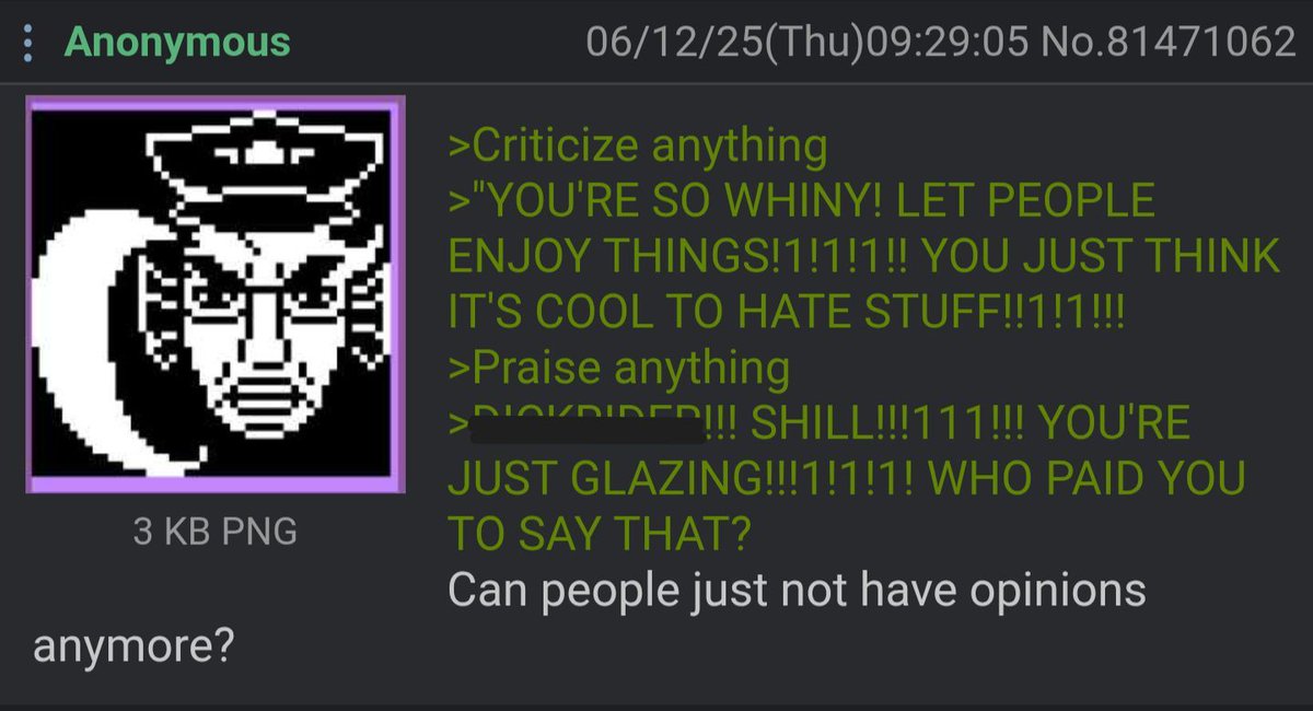 DailyGreentext's tweet image. Anon on having opinions