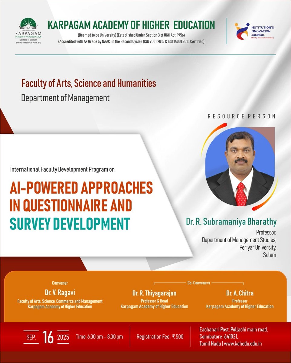 wekaheians's tweet image. is presenting innovative methodologies for leveraging artificial intelligence in research design and data collection
#KCE #DepartmentOfManagement #FacultyDevelopmentProgram #AIinResearch #SurveyDevelopment #QuestionnaireDesign #ArtificialIntelligence #ResearchInnovation