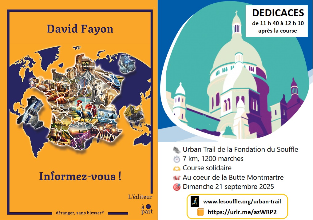 🏃‍♂️Reprise de la saison de course à pied

Pour les intéressés et pour concilier 2 passions :
🖊️Je dédicacerai dimanche prochain après la course solidaire mon dernier livre <a href="/Informez__Vous/">InformezVous</a> à #Montmartre à Paris
📙 Venez avec le livre, je serai en tenue de running !
<a href="/GrandeLibrairie/">La Grande Librairie</a>
