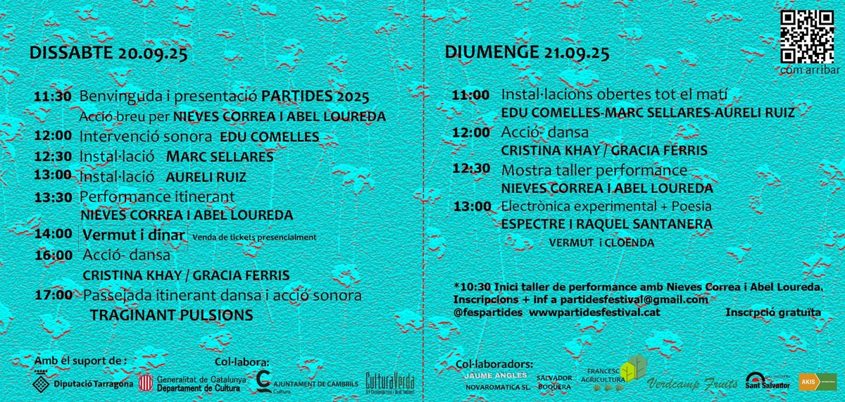 👉El Partides Festival és un esdeveniment d’art visual i sonor contemporani que se celebra a Cambrils, en ple cor del Baix Camp, immers en el fascinant entorn rural i agrícola que l’envolta🌳🌄

🎭No hi falteu!

partidesfestival.cat 

#festivalpartides #BaixCamp #Cambrils