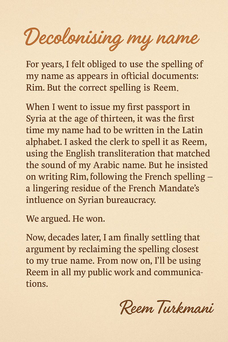 Decolonising my name: from now on, I will be using Reem instead of Rim.