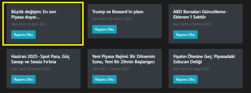 KriptoMevsimi's tweet photo. "Büyük değişim: En son Piyasa duyar…" 

KMQuant üyeleri; Piyasa raporları bölümünden bu sabah yayınlanan yeni piyasa raporuna ulaşabilirler .