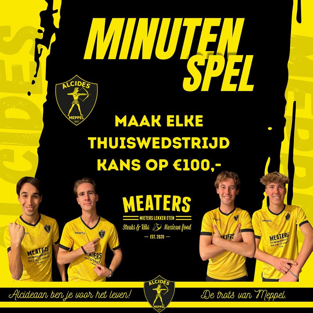 Alcides1907's tweet photo. ⚽️ Beleef de spanning van de thuiswedstrijden van MVV Alcides 1 
als nooit tevoren! ⚽️

Doe mee met het Minutenspel en maak elke thuiswedstrijd kans op €100,- 🎉 https://t.co/6uKuLzWWaT