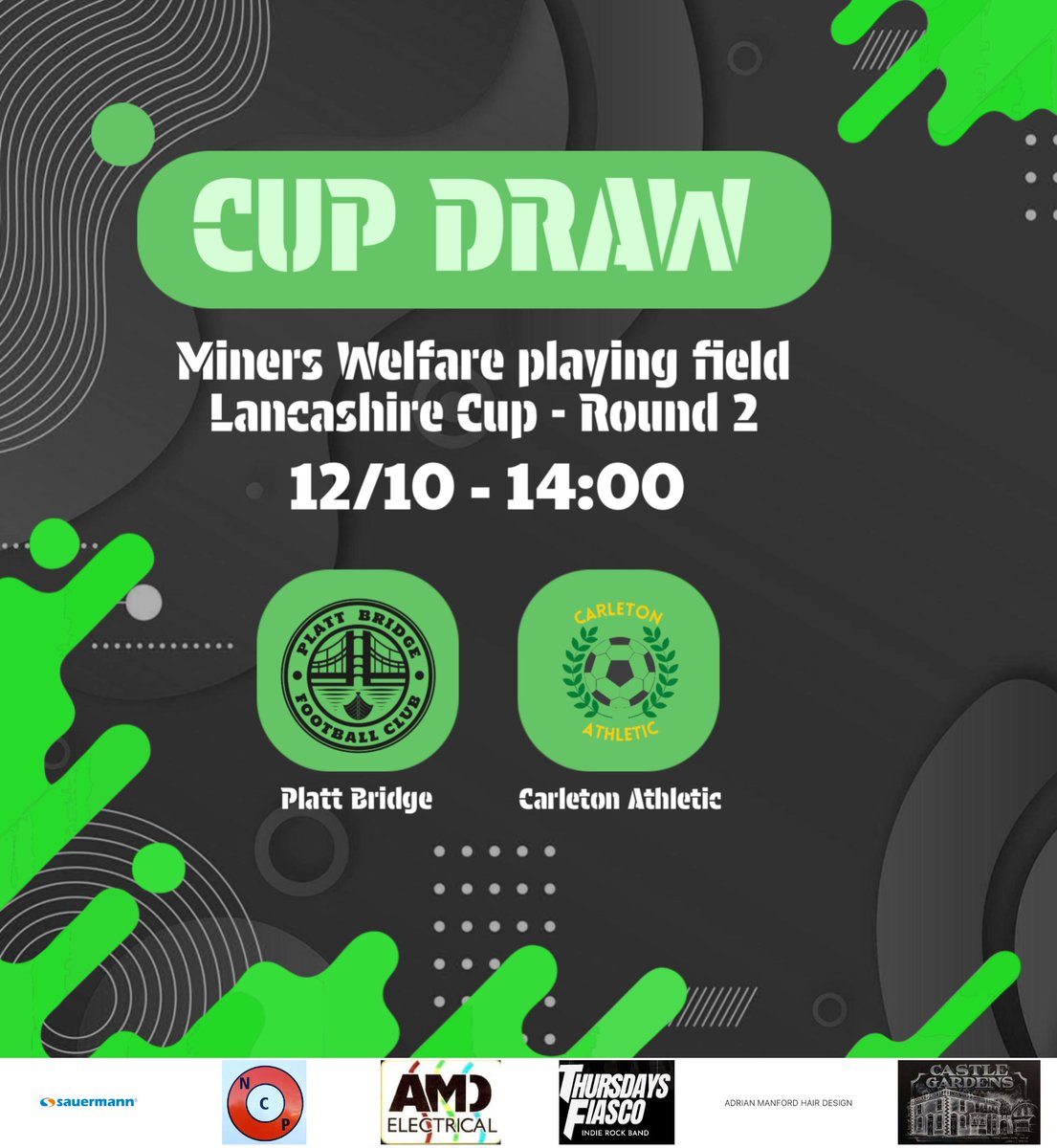 Lancashire Cup second round draw 🏆 

A tough test for The Tics as we travel to South Lancashire premier Division side, Platt Bridge.

Tie to be played 12th October, 2pm kick off