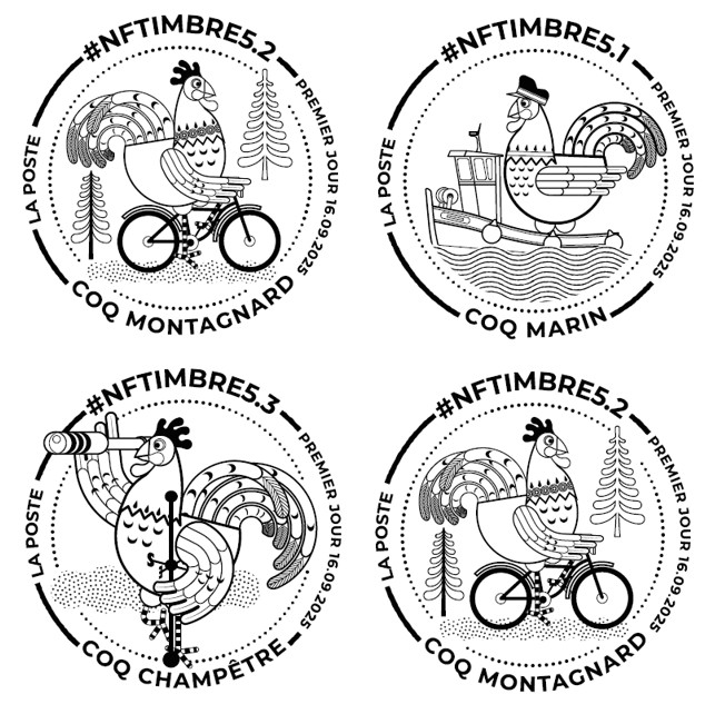 Tic .. 🐓 Tac...  🐓 
La nouvelle série #NFTimbre5 Coqs français 🐓 🇨🇵 disponible à partir de 9h sur NFTimbre.com 🚀📮🚀
En format physique ET en format numérique, avec 4 oblitérations Premier Jour
<a href="/TimbresFFAP/">FFAP (compte inactif)</a> <a href="/lctl92/">Luc MANGIN</a>
#NFTDay #NFTCommunity #NFT #NFTart #philately