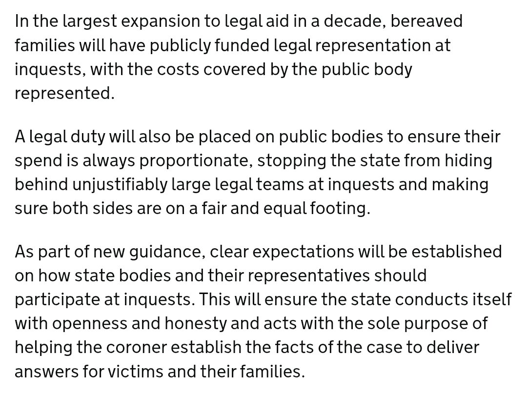 One of the best things in the Hillsborough Law Bill is not the duty of candour on public officials, as welcome as that is, but news that bereaved families will have publicly funded legal representation at inquests. Finally an equality of arms that's been lacking for so long