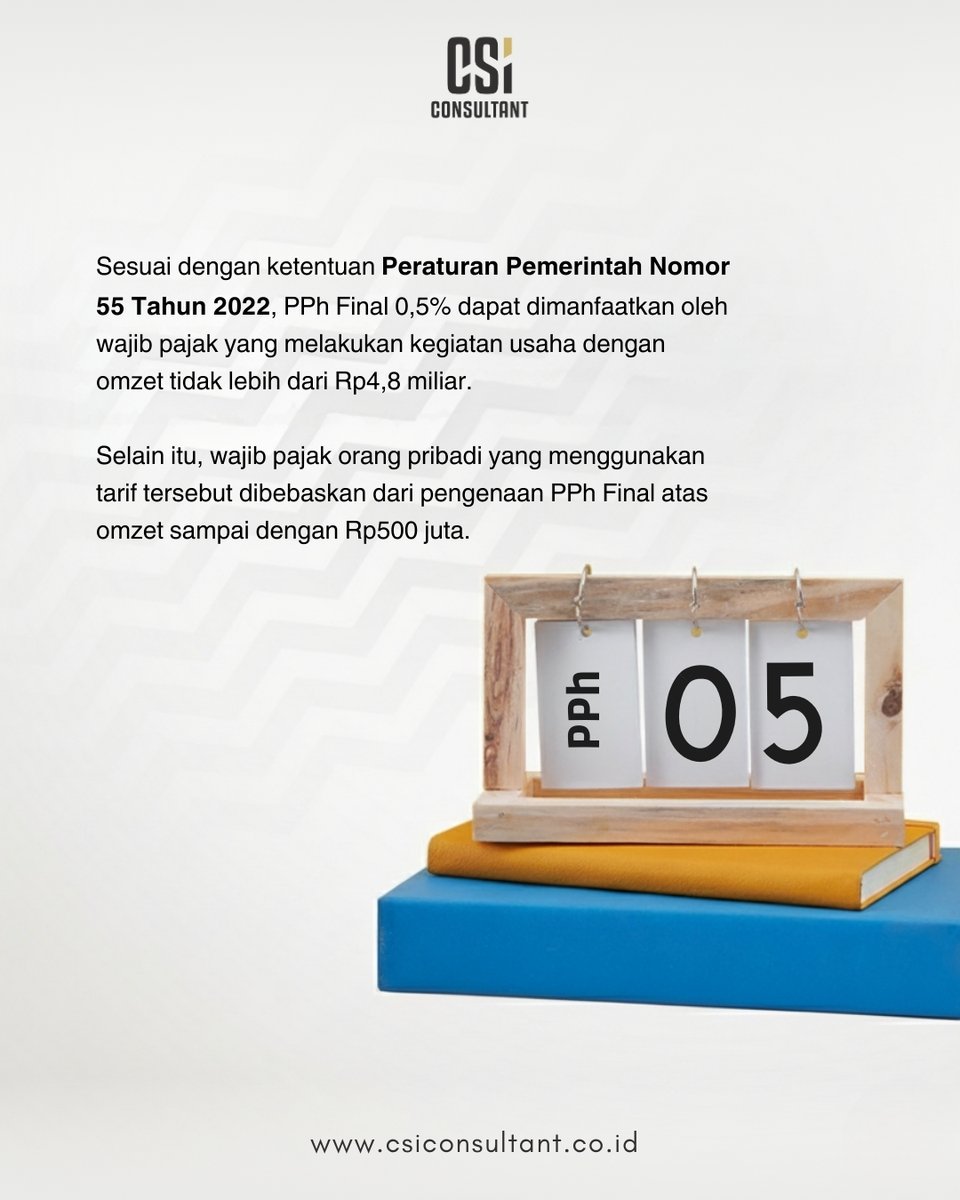 csiconsult's tweet photo. Pemerintah memperpanjang jangka waktu PPh UMKM Orang Pribadi hingga 2029.

Terdapat 542.000 WP terdaftar yang menggunakan fasilitas PPh UMKM. Di tahun 2025, Pemerintah menyiapkan anggaran sebesar Rp 2 triliun untuk fasilitas ini.

Sumber via Ortax.

#csiconsultant #pphumkm #pajak https://t.co/jVpPCejpip