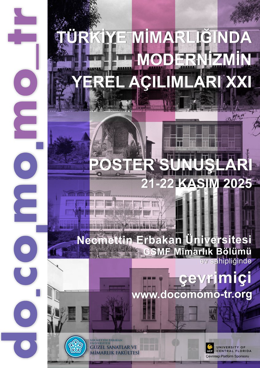DocomomoTr's tweet image. Poster Sunuşları için başvurular uzatıldı! Necmettin Erbakan Üniversitesi GSMF Mimarlık Bölümü’nün desteğiyle 21-22 Kasım 2025'te gerçekleştirilecek olan etkinliğe başvuru tarihi, 26 Eylül 2025 Cuma günü TSİ 18:00'a kadar uzatılmıştır. docomomo-tr.org