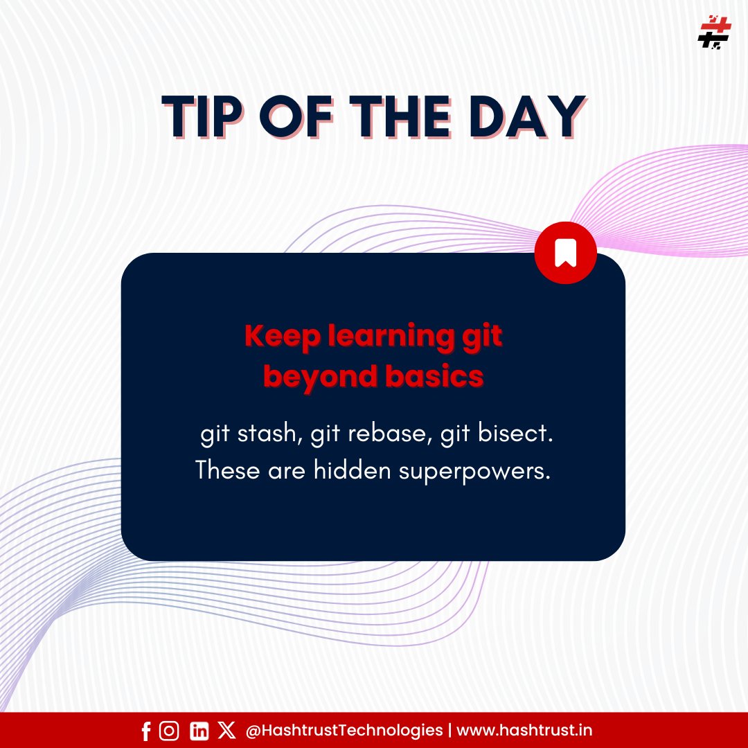 HashtrustT's tweet image. Learn commands like stash, rebase, and bisect. They’ll save you hours.
#TuesdayTip #GitGood #Hashtrust