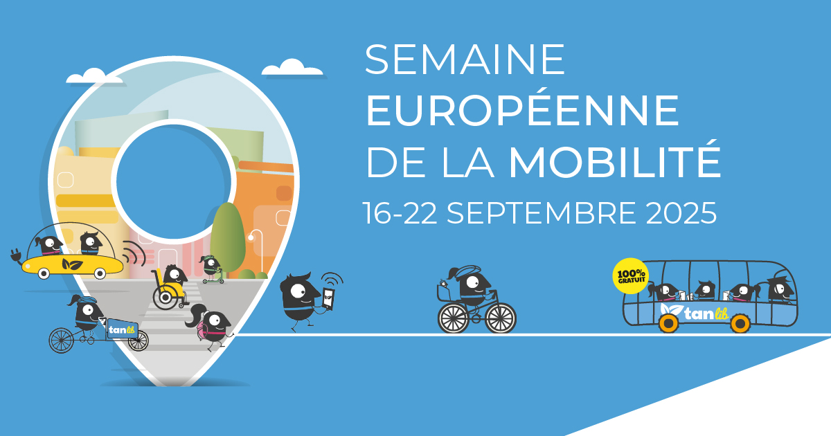 🚌 Du 16 au 22 septembre, c'est la Semaine Européenne de la Mobilité !
À cette occasion, tanlib propose plusieurs actions pour sensibiliser au mobilité durable. 
En savoir + : 
A bientôt sur votre réseau !