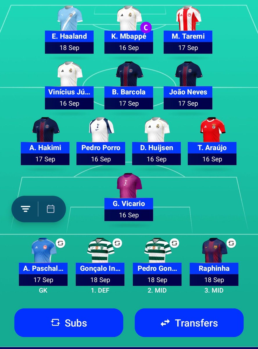 Also getting ready to start UCL Fantasy tonight and hoping to improve on my 20k OR from last season (missing the final deadline as couldn't get on airport WiFi cost me!)

Plan is to attack fixtures in MD1 and WC in MD2, playing LL later on. What do you think folks?

<a href="/FpLalbert/">FPL Albert</a>
