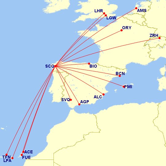 Destinos directos de <a href="/vueling/">Vueling Airlines</a> desde SCQ: