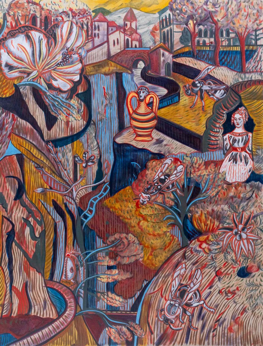 La pittura radicale e territoriale di Giulia Mangoni, durante una residenza intitolata appunto “Genius Loci”, ha esplorato l'orografia sorrentina ritrovandone i lari e i penati, i protettori… Giulia Mangoni,  Lari (La Rupe). Olio su lino, 90x70 cm, 2025. #EccellentiPittori